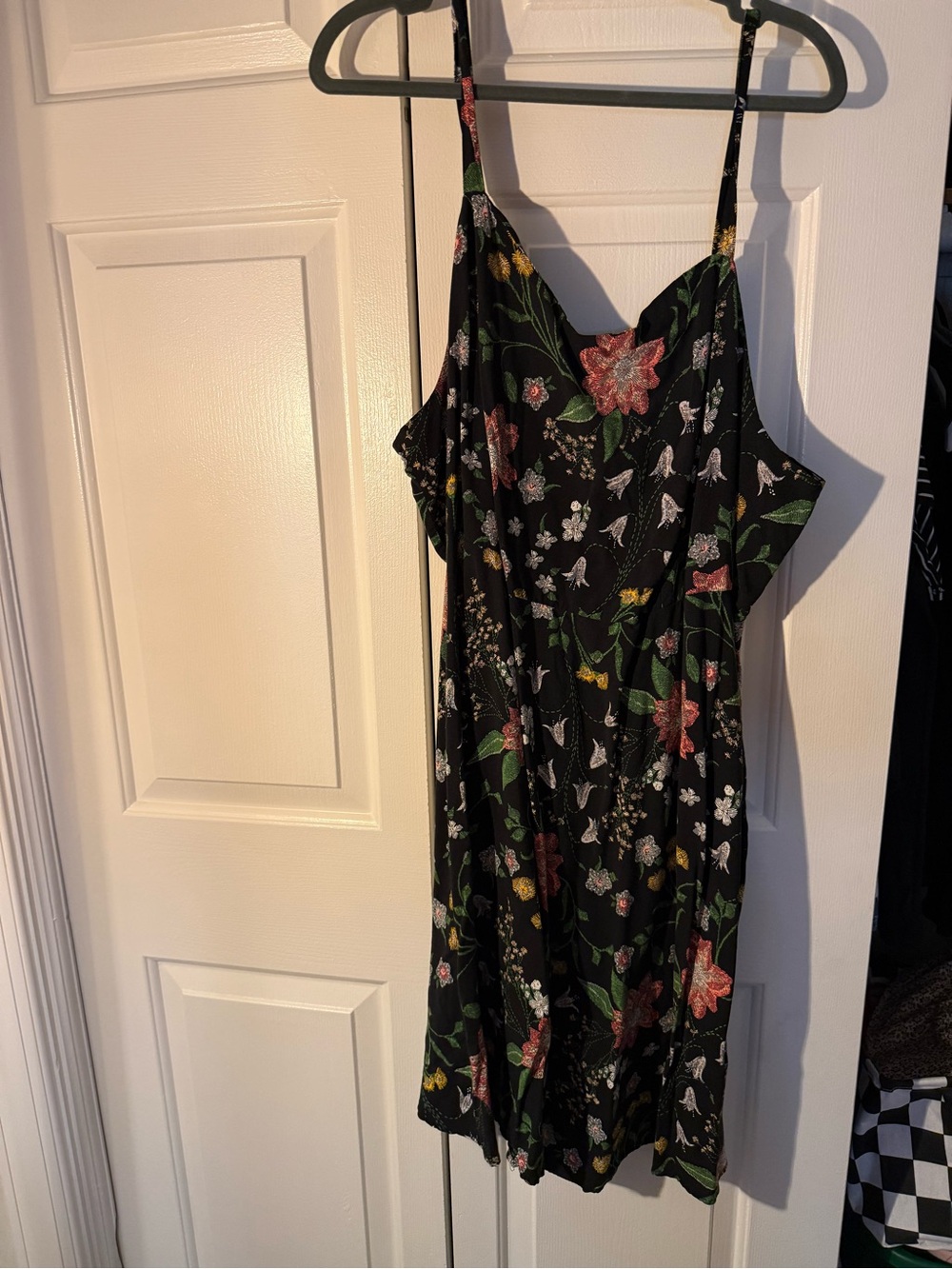 Old Navy Black Floral Slip Dress with Pink and Green Blooms
